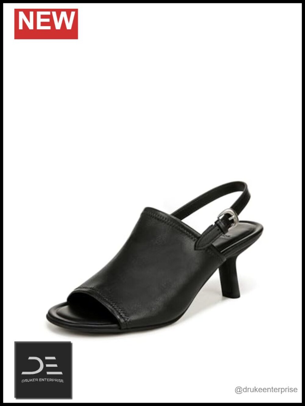 Vince Slingback Kitten Heel Sandals Leather Open Toe 2.5" Heel Adjustable Buckle